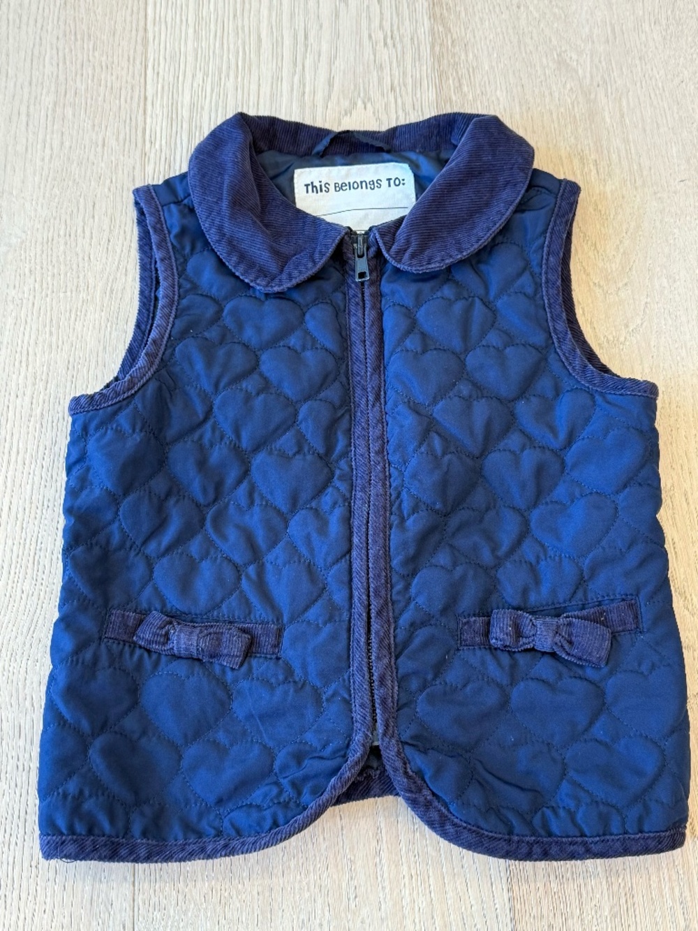 Gymboree Navy Heart Quilted Vest Girls Size 5-6 Bow Zip Classic